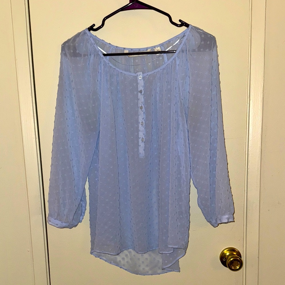 LC Lauren Conrad Light Blue Sheer Blouse